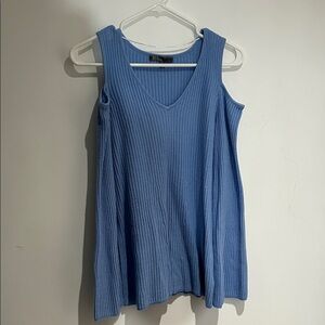 Blue Open Shoulers Ribbed Top